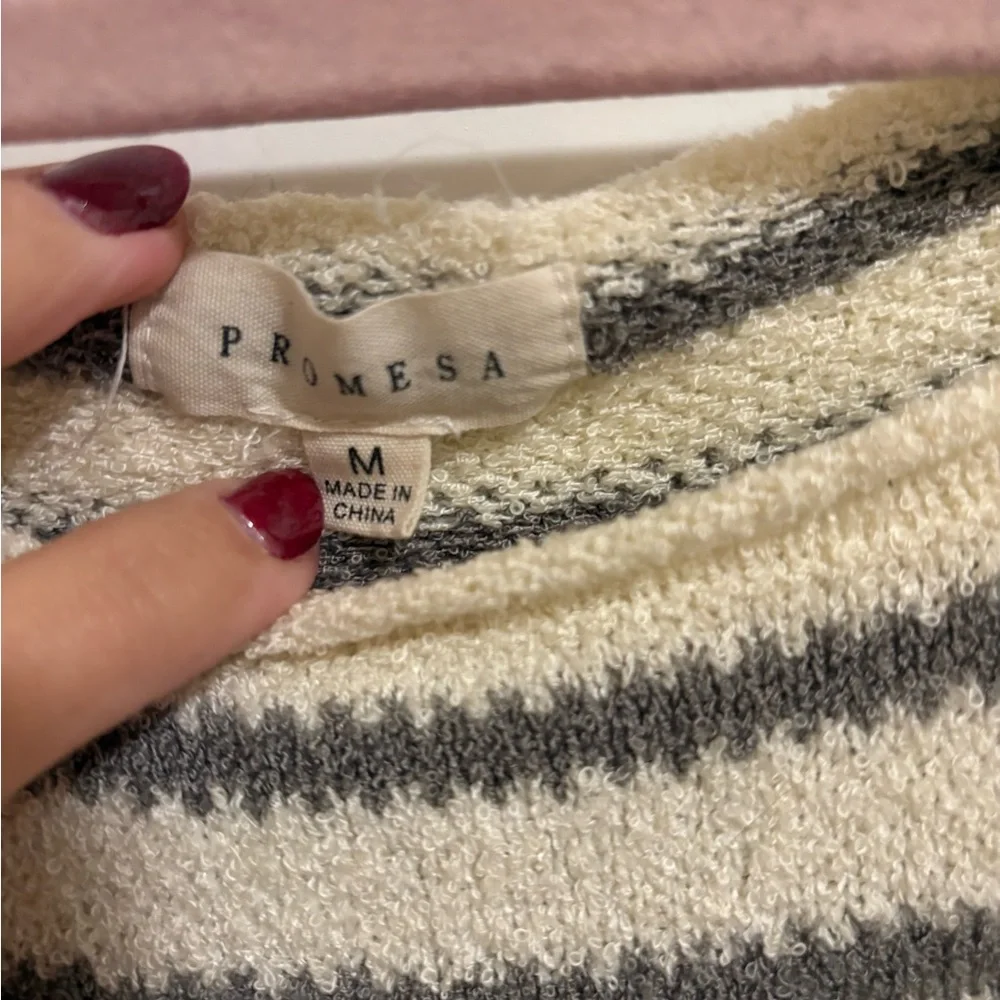 Cream and Gray Striped Sweater - Picture 2 of 2